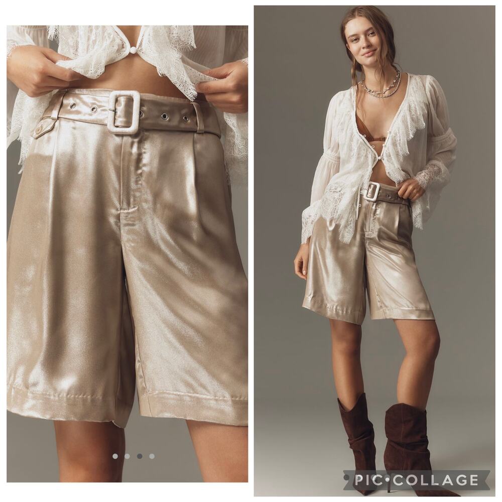 New By Anthropologie Liquid Shine Iridescent Boho Bermuda Shorts Size 2